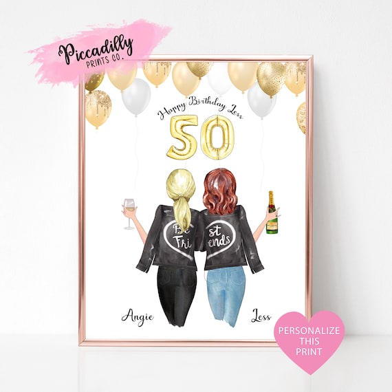Personalised 50th Birthday Best Friends Custom Name Gold Balloon Poster