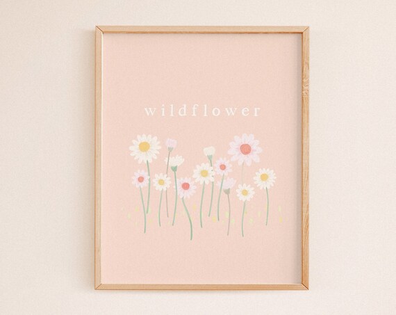 Wildflower Daisy Botanical Blush Pink Floral Watercolor Art Poster
