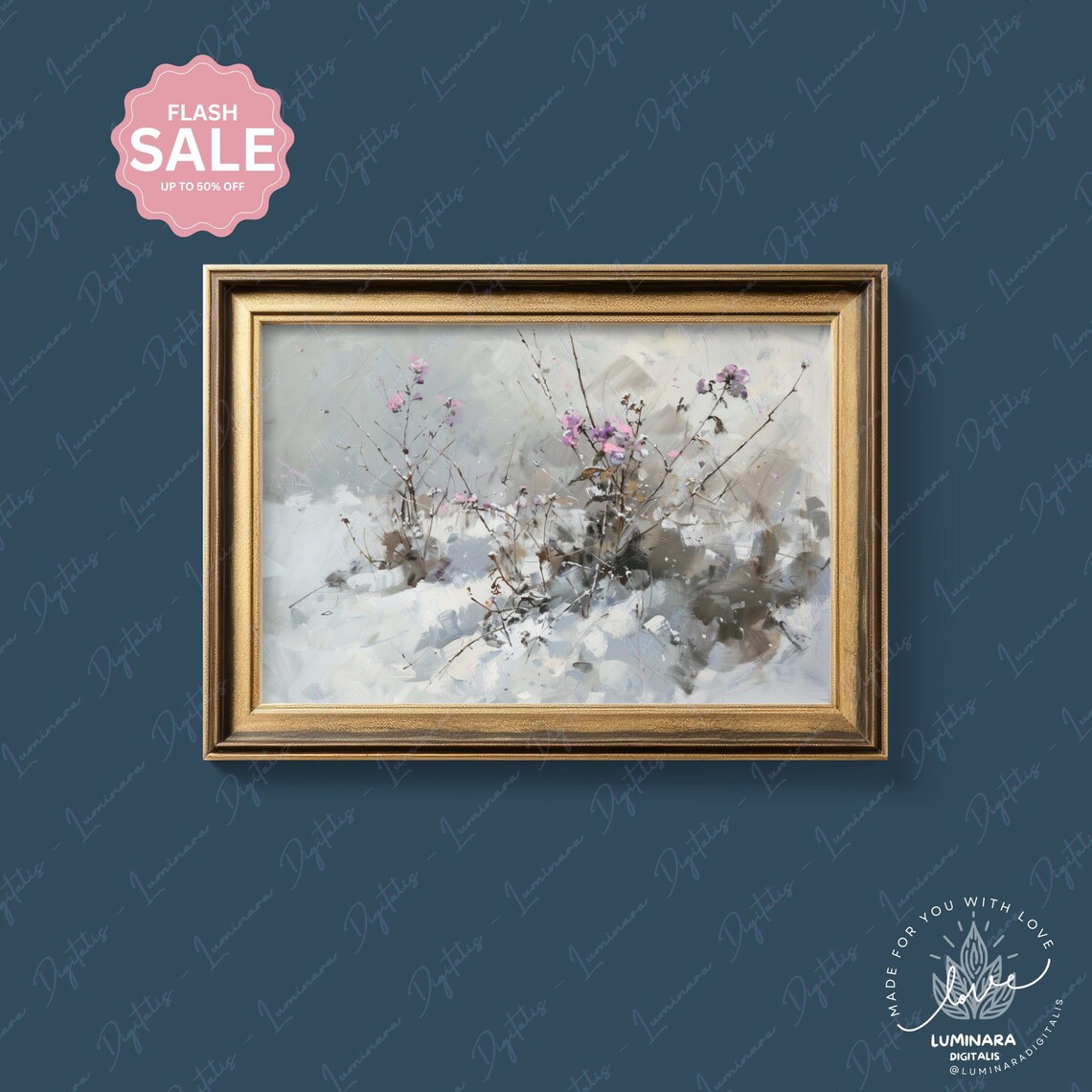 Wall Art Snowy Floral Impressionist Print 169 Elegant Home And Office Wall Art Dcor Luxury Artwork - Image 4