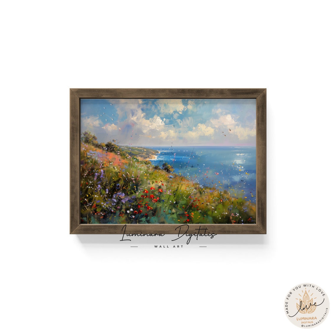 Wildflower Hillside Sloping Down To A Sparkling Blue Sea Art Print - Image 6
