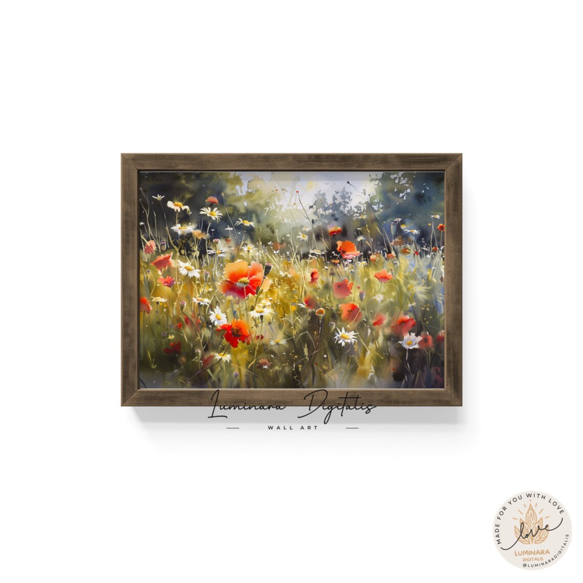 Watercolor Meadow Of Poppies And Daisies In Morning Light Poster - Image 6