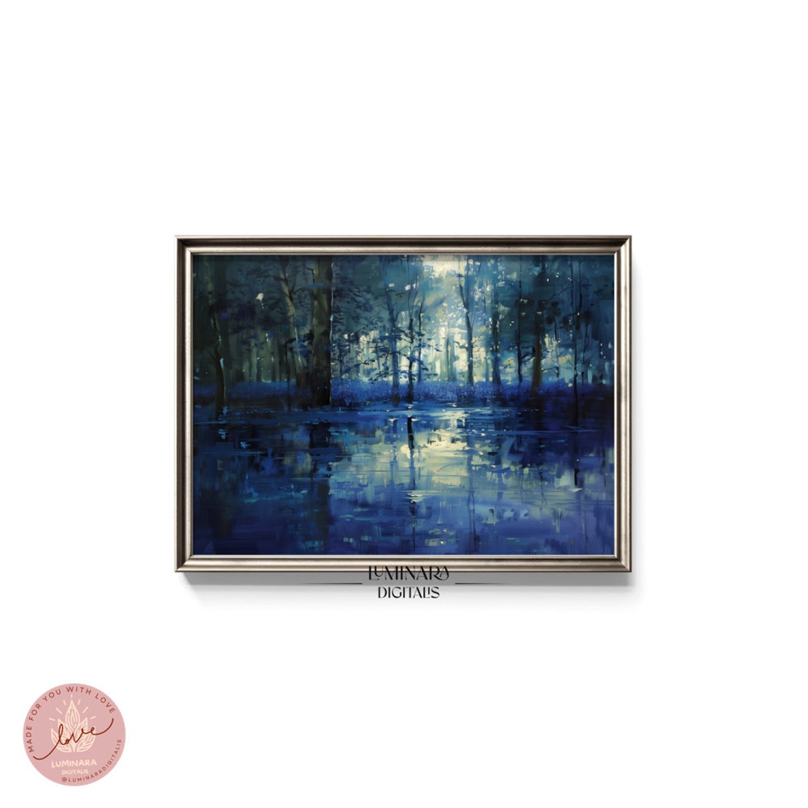 Wall Art Bluebell Forest Moonlight Painting Enchanted Nature Scene Wall Art Decor Art Print - Image 5