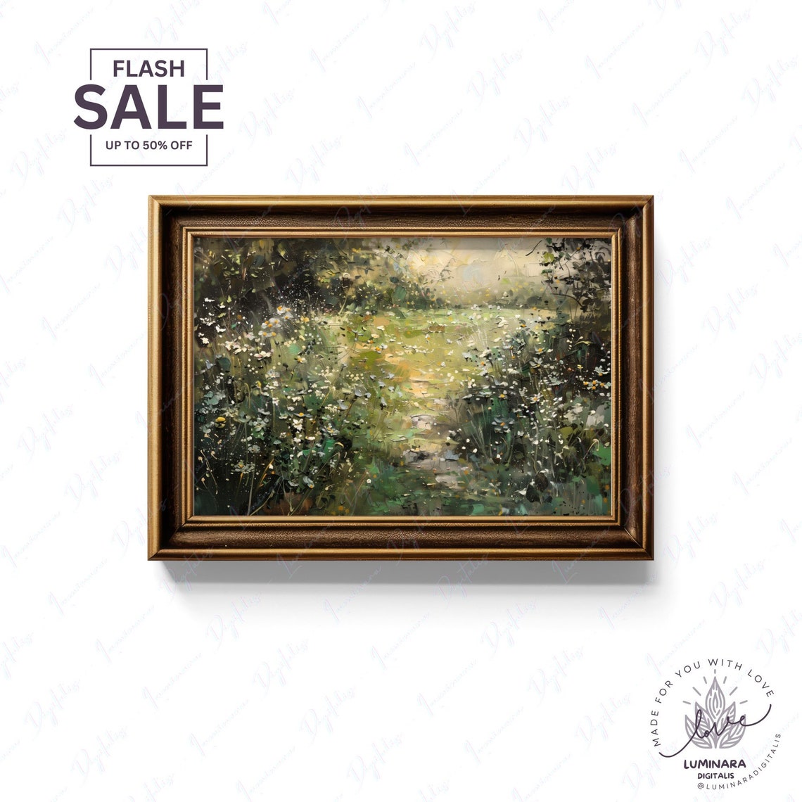 Sunlit Daisy Meadow Path Through An Enchanted Garden Art Poster - Image 2