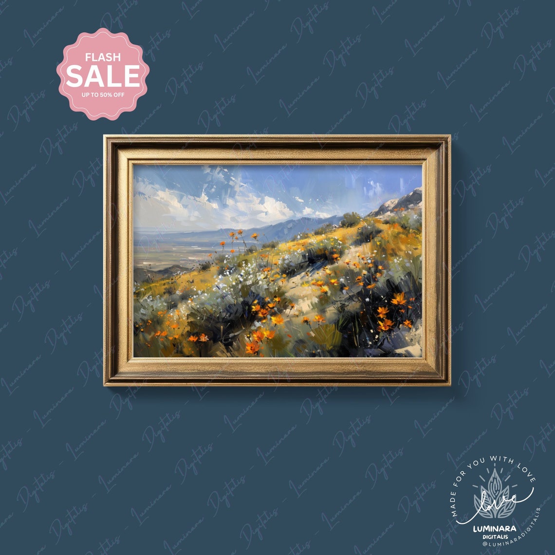 Desert Bloom Orange Poppies On A Sunlit Hillside Landscape Poster - Image 4