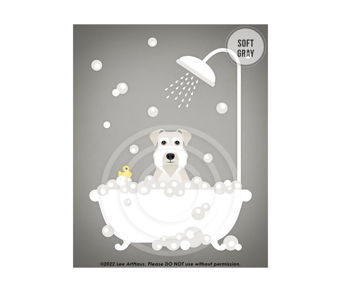 White Schnauzer Taking Bubble Bath Under Shower Cute Dog Poster - Image 3