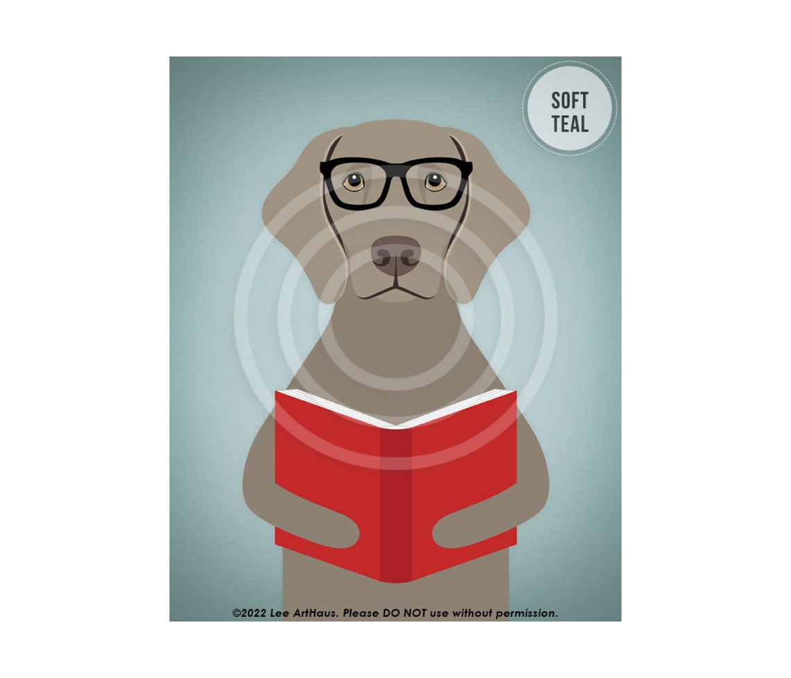 Weimaraner Wearing Glasses Reading a Red Book Funny Dog Poster - Image 4