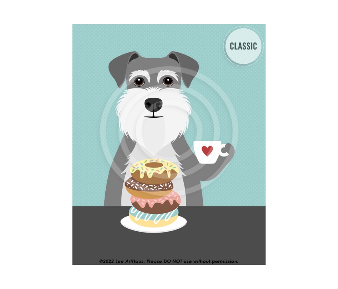 Schnauzer Dog Donut Stack Coffee Cup Funny Kitchen Wall Art Poster