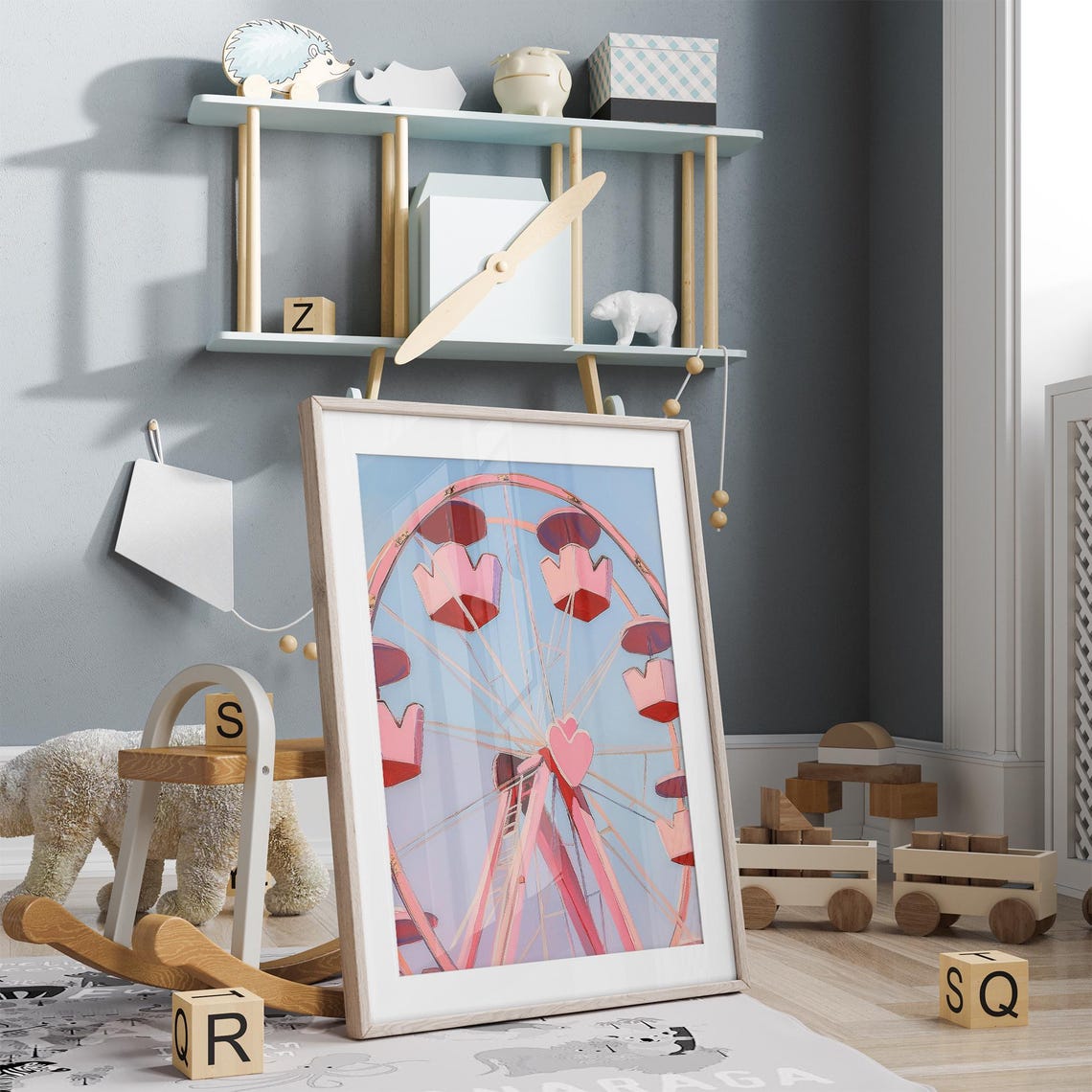 Pastel Pink Ferris Wheel With Heart Shaped Gondola Carnival Poster - Image 5