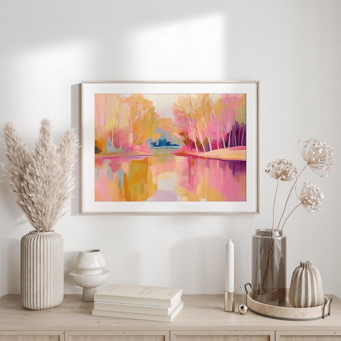 Pink Autumn Trees Glowing Beside Still Reflective Lake Poster - Image 6