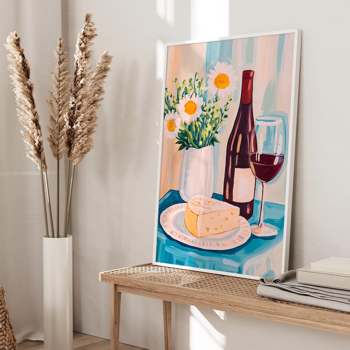 Wine and Cheese Still Life With Daisies French Kitchen Poster Art - Image 2