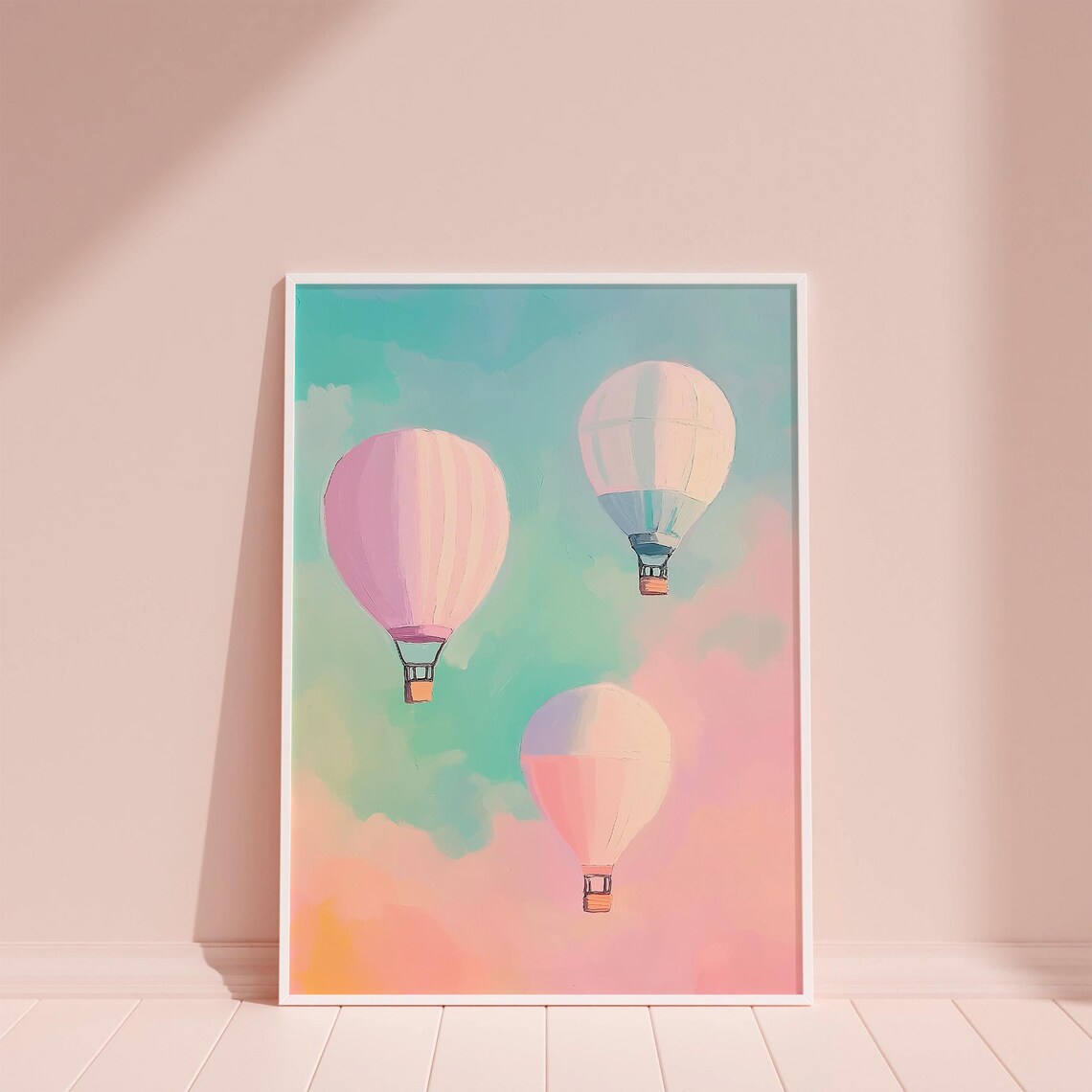 Pastel Hot Air Balloons Magical Kids Playroom Colorful Girls Room Poster Whimsical Playroom Art Girly Pastel - Image 6