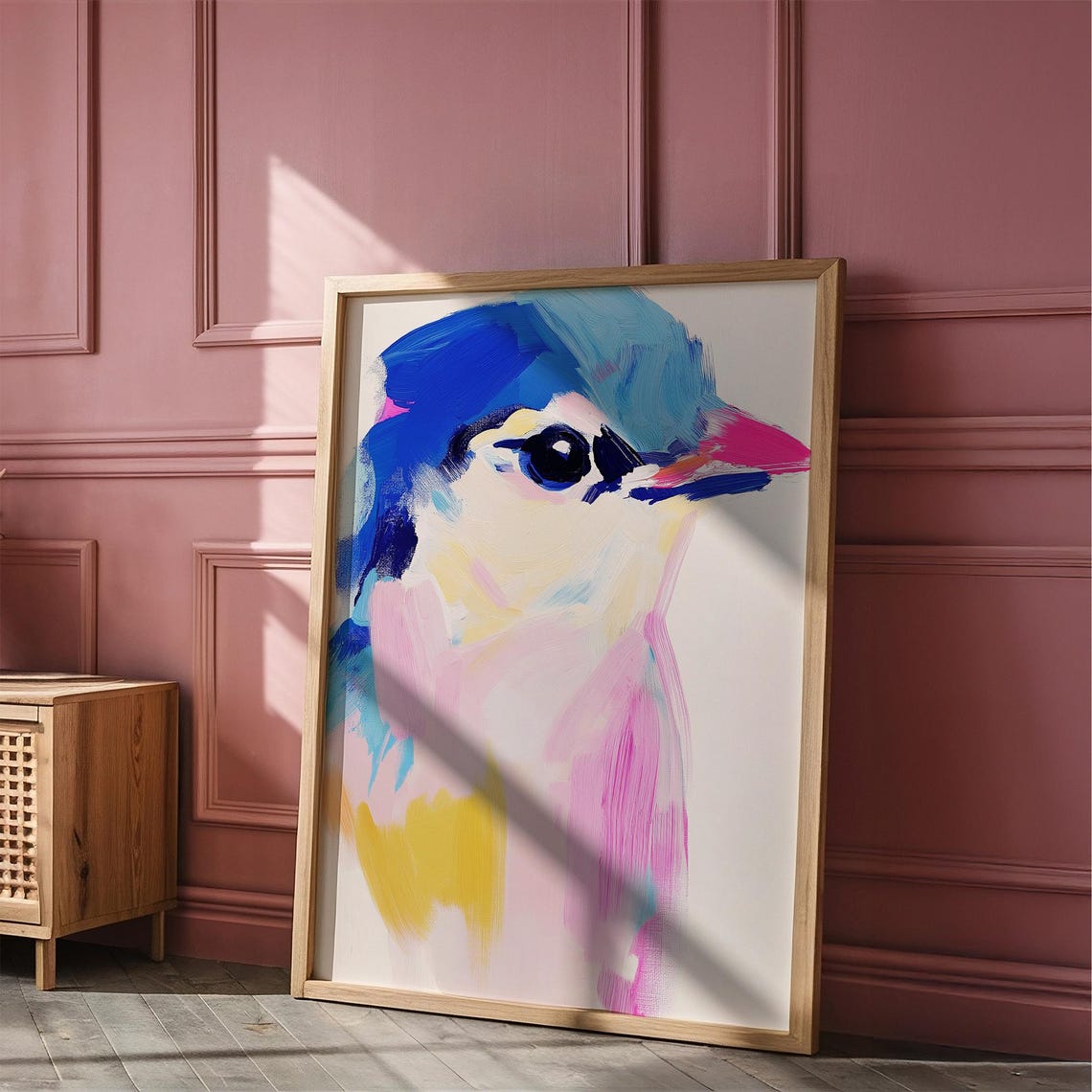 Colorful Abstract Bird Head in Blue Pink Modern Bird Decor Poster - Image 5