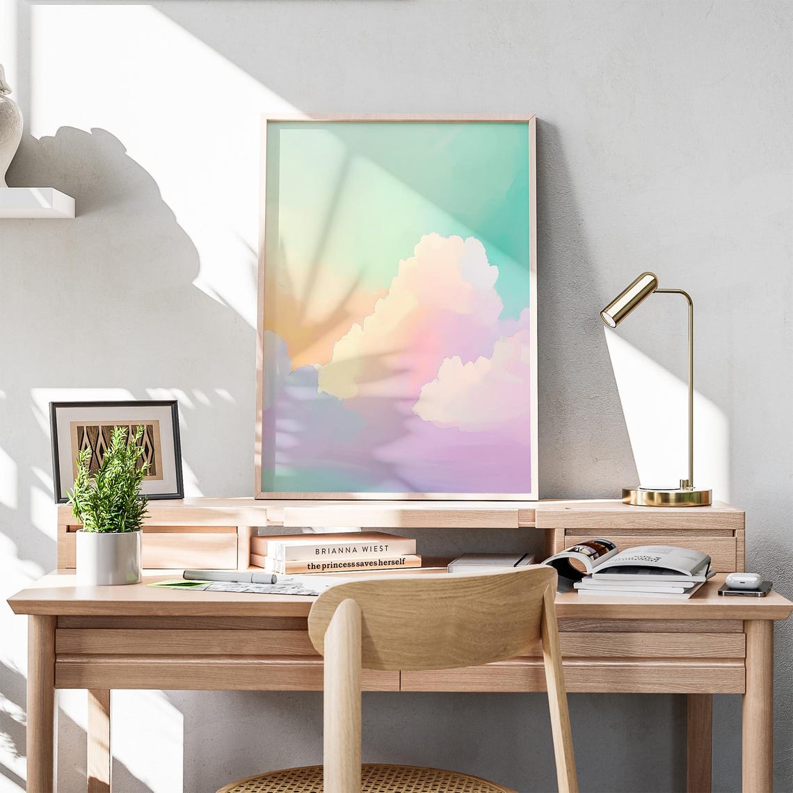Pastel Pink Clouds Drifting Across a Dreamy Teal Sky Art Poster - Image 4