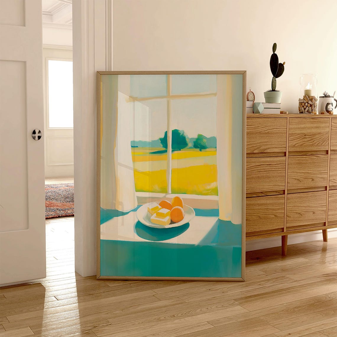 Sunny Windowsill Plate of Cheese and Oranges Country Kitchen Poster - Image 5
