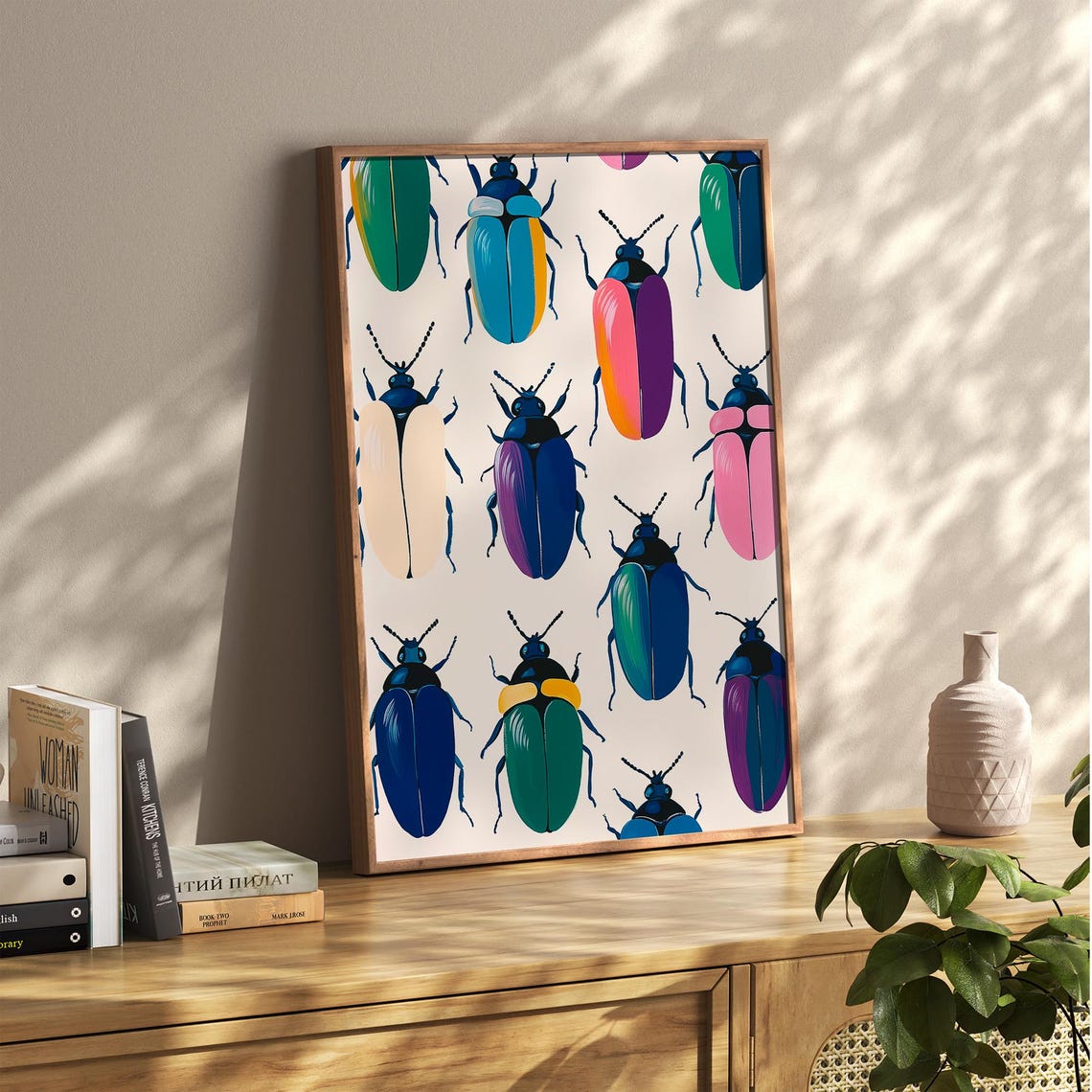 Rainbow Beetles Colorful Insect Print Dopamine Decor Colorful Bug Art Botanical Prints Insects Bugs Boho Nature - Image 2