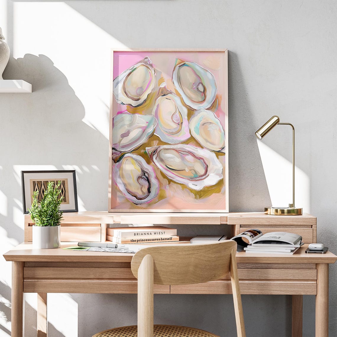Pastel Pink Oyster Shell Painting Coastal Beach Kitchen Wall Art - Image 5