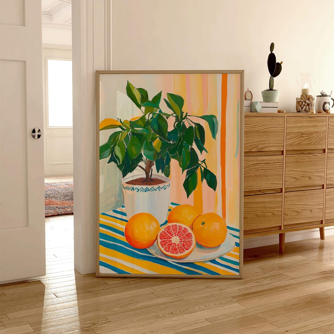 Citrus Tree Plant Orange Fruit Still Life Striped Kitchen Poster - Image 4