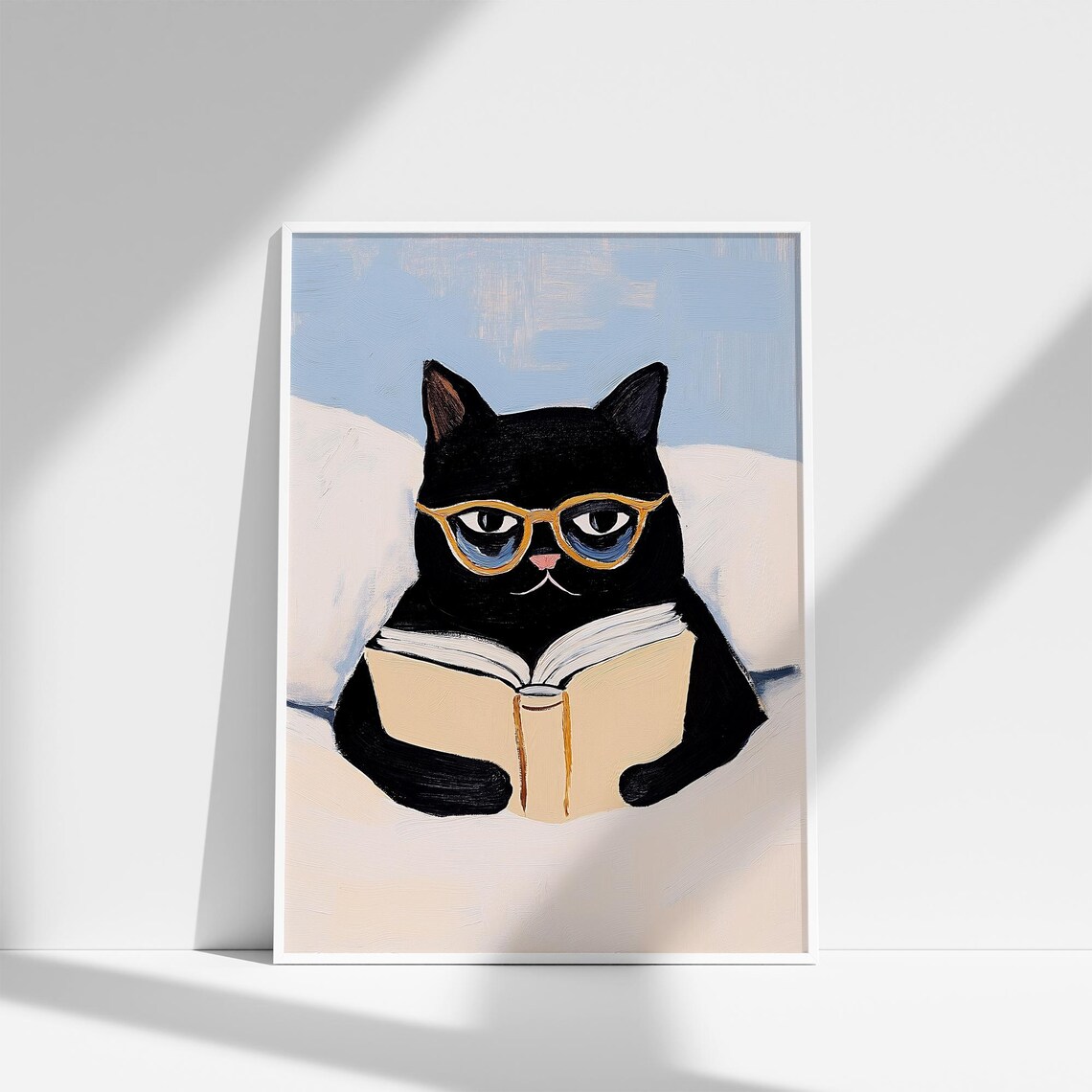 Black Cat with Glasses Reading a Book Cozy Bedtime Story Poster - Image 4