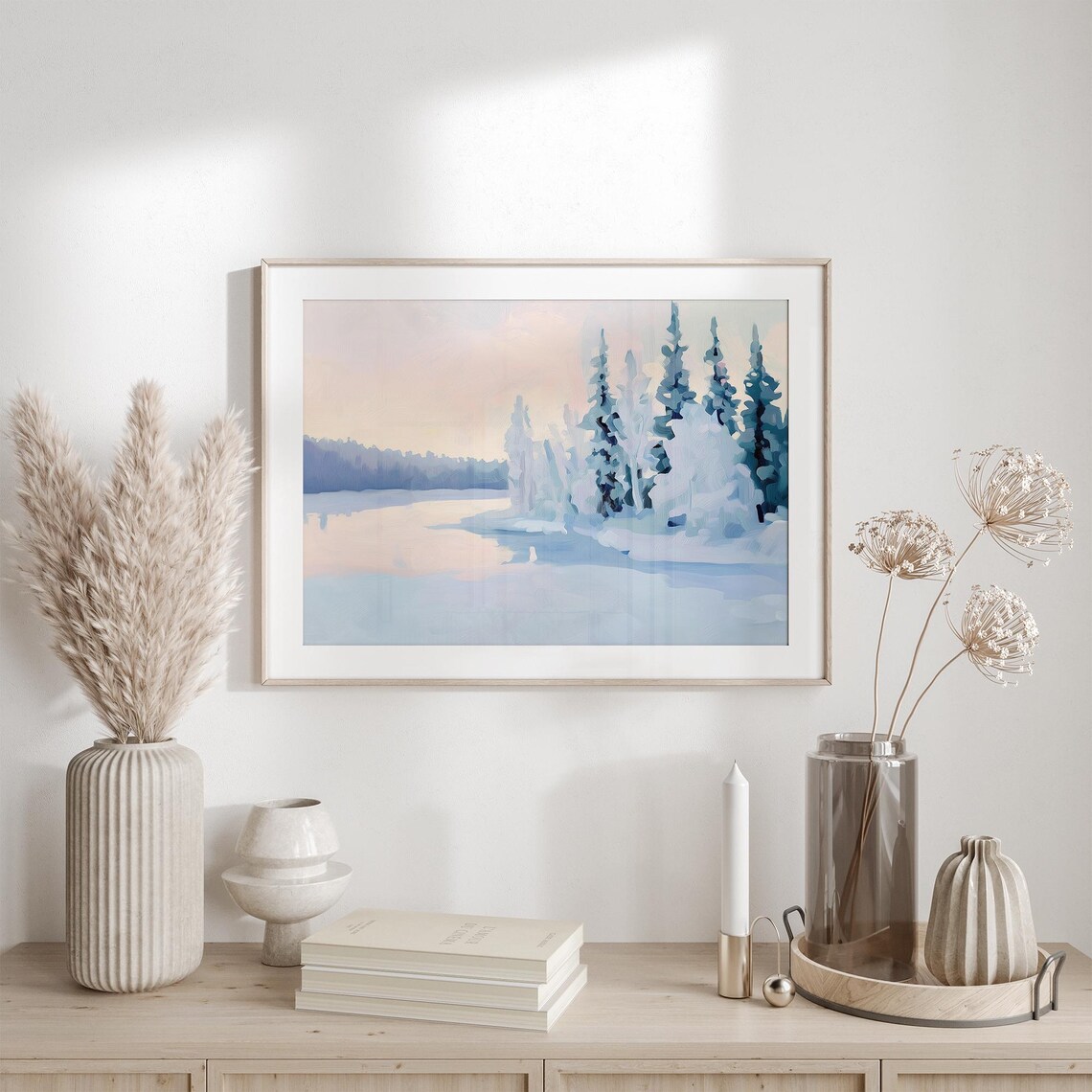Snowy Winter Lake With Frosted Pines Under Pastel Dawn Poster - Image 6