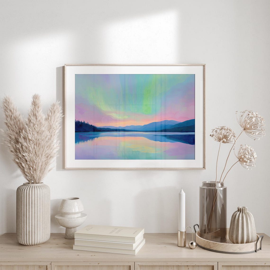Northern Lights Over Still Mountain Lake Aurora Night Poster - Image 6