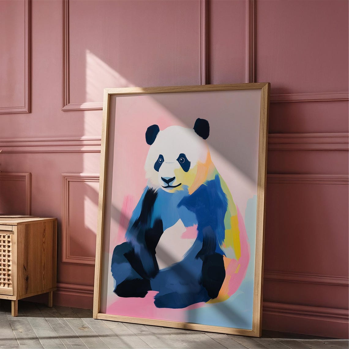 Colorful Abstract Panda Bear Portrait on Pink Background Art Poster - Image 4