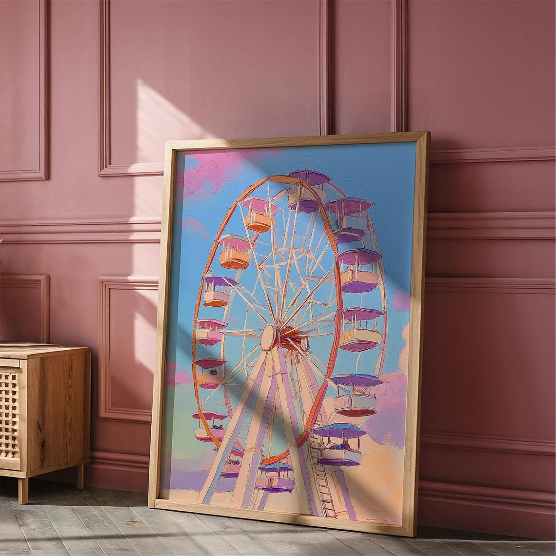 Pastel Ferris Wheel Glowing at a Pink Blue Sunset Carnival Poster - Image 5