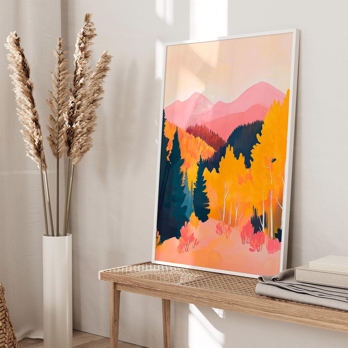 Autumn Forest With Pink Mountains Fall Landscape Nature Poster - Image 2
