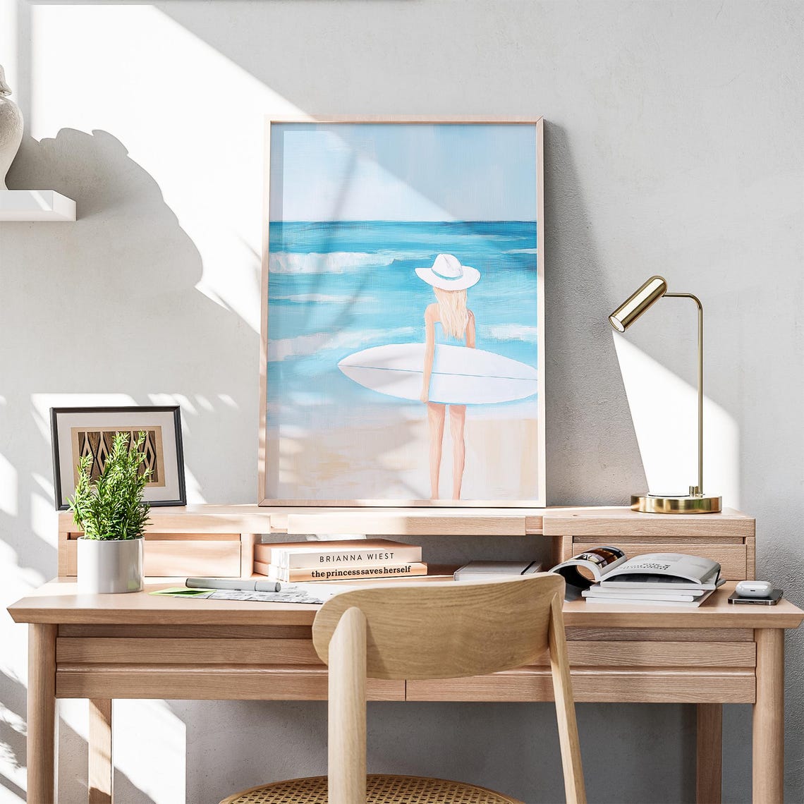 Blonde Surfer Girl Painting Surfer Girl Wall Art Preppy Coastal Room Art Summer Sunset Poster Vibrant Surfer Poster - Image 4