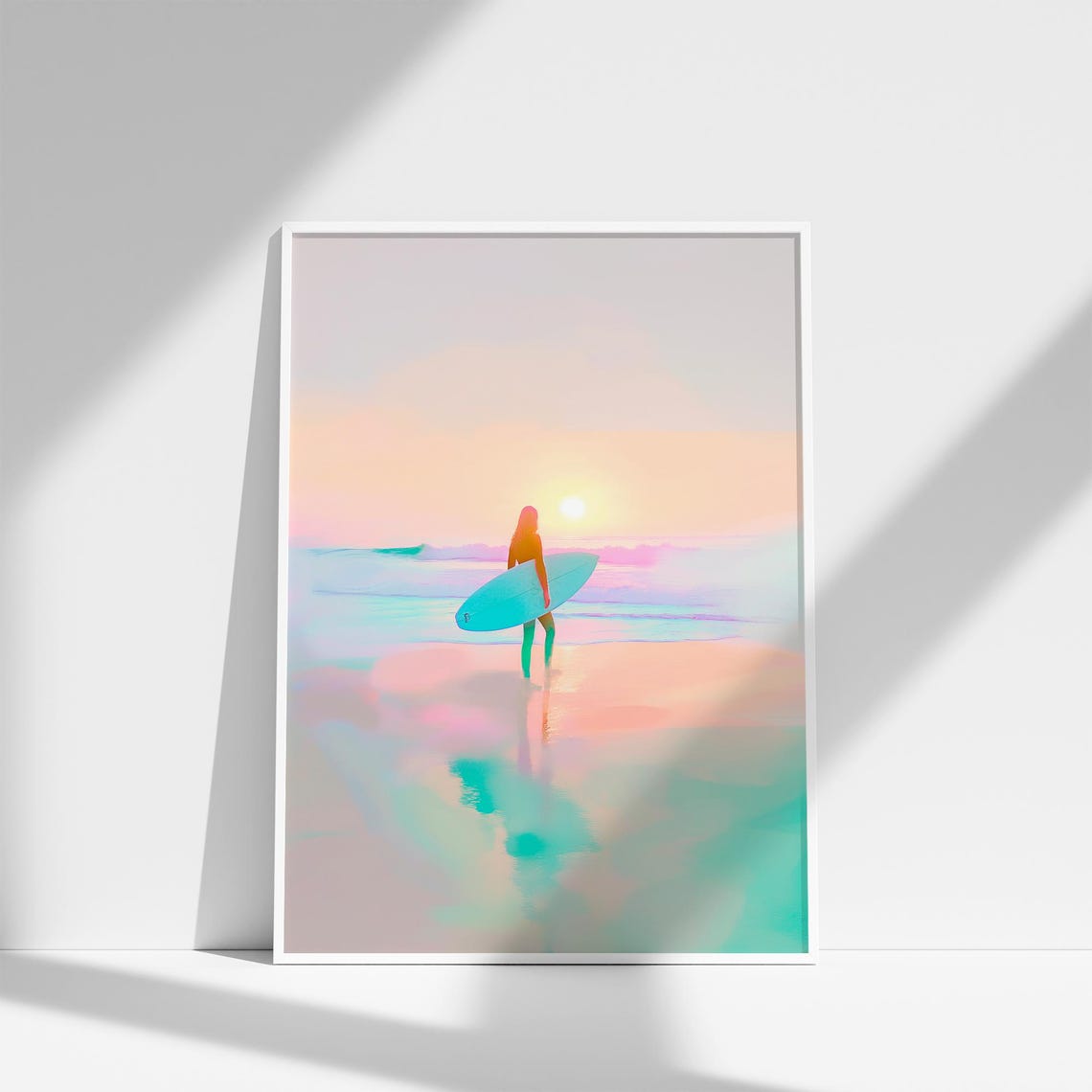 Surfer Girl Painting Surfer Girl Wall Art Preppy Coastal Room Art Summer Sunset Poster Vibrant Surfer Poster - Image 4