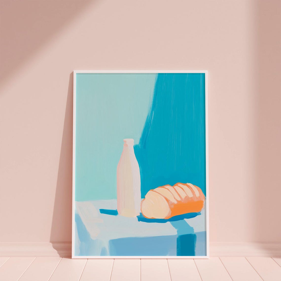 Milk Bottle and Bread Loaf Minimal Turquoise Kitchen Art Poster - Image 6