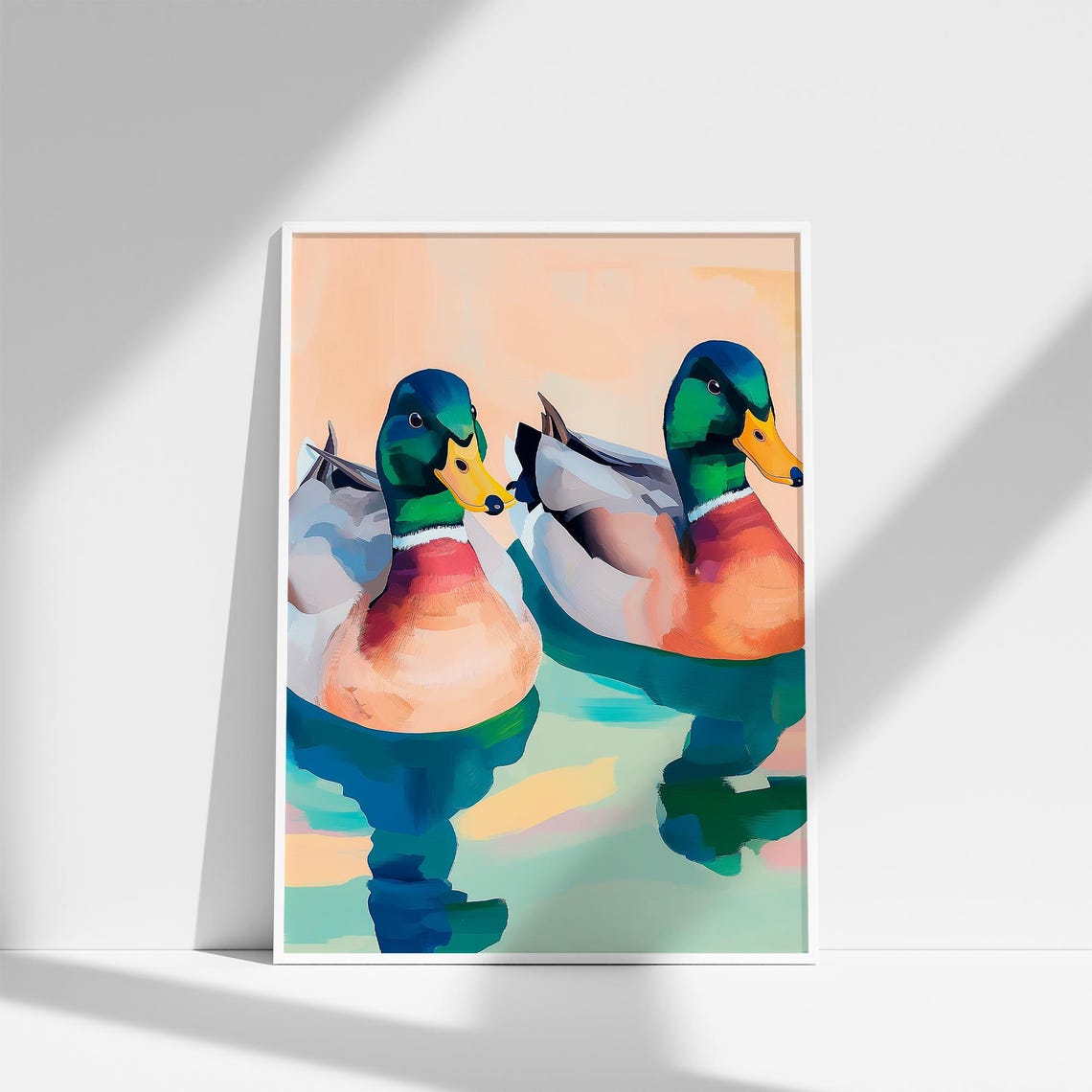 Two Mallard Ducks Swimming in a Colorful Duck Pond Nature Poster - Image 3