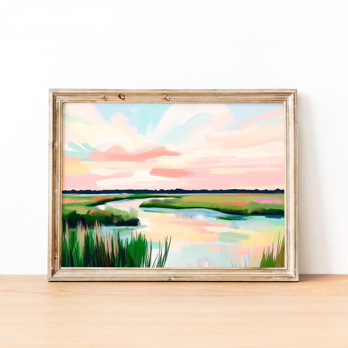 Winding Marsh Creek Beneath Pink And Blue Pastel Sunset Sky Poster - Image 2