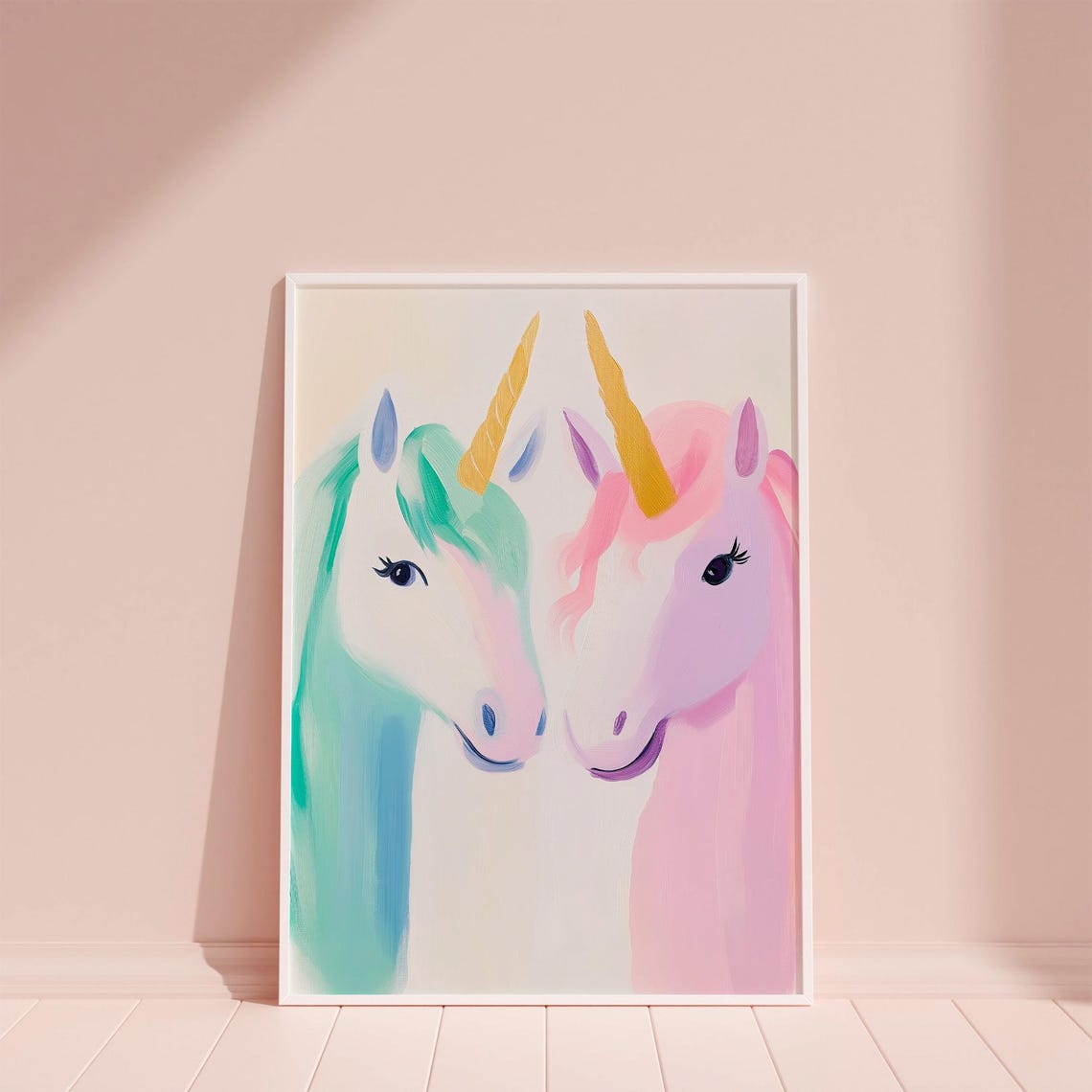 Two Pastel Unicorns Facing Each Other Twin Girls Room Decor Poster - Image 6