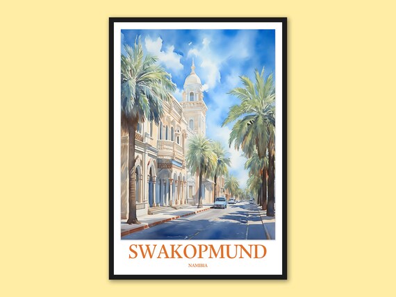 Swakopmund Namibia Palm Street Colonial Architecture Travel Poster