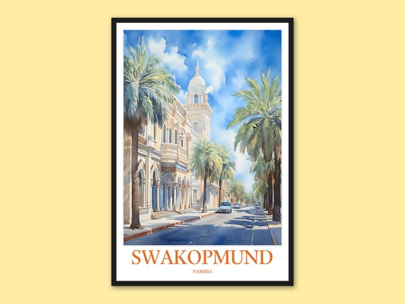 Swakopmund Namibia Travel Poster Palm Trees Architecture Art