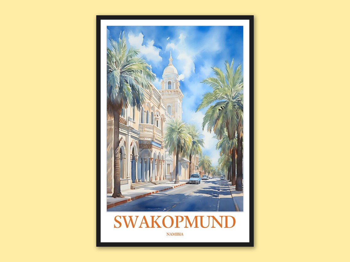 Swakopmund Namibia Palm Street Colonial Architecture Travel Poster