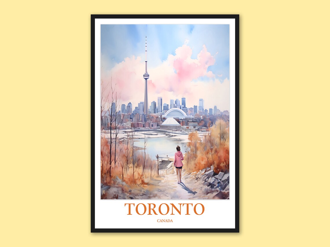 Toronto Canada CN Tower Hilltop Trail View Watercolor Travel Poster
