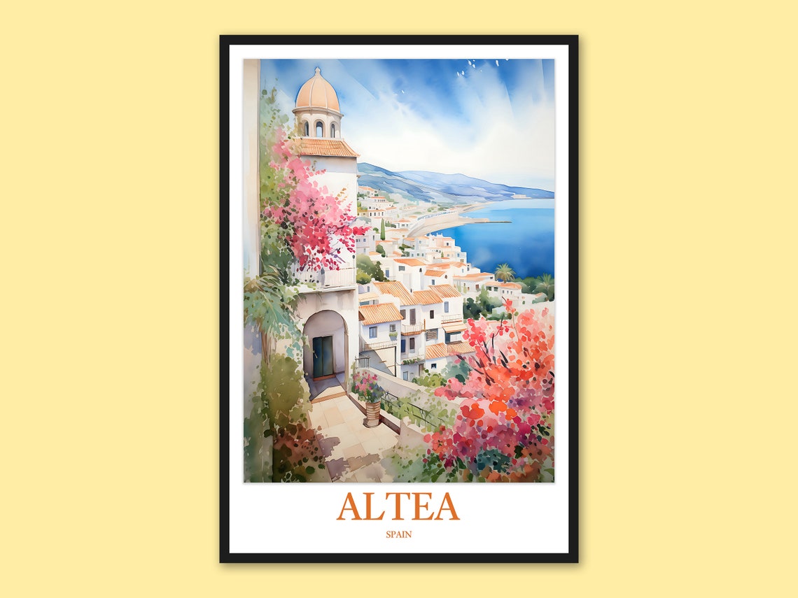 Altea Spain Old Town Church Dome Coast Watercolor Travel Poster