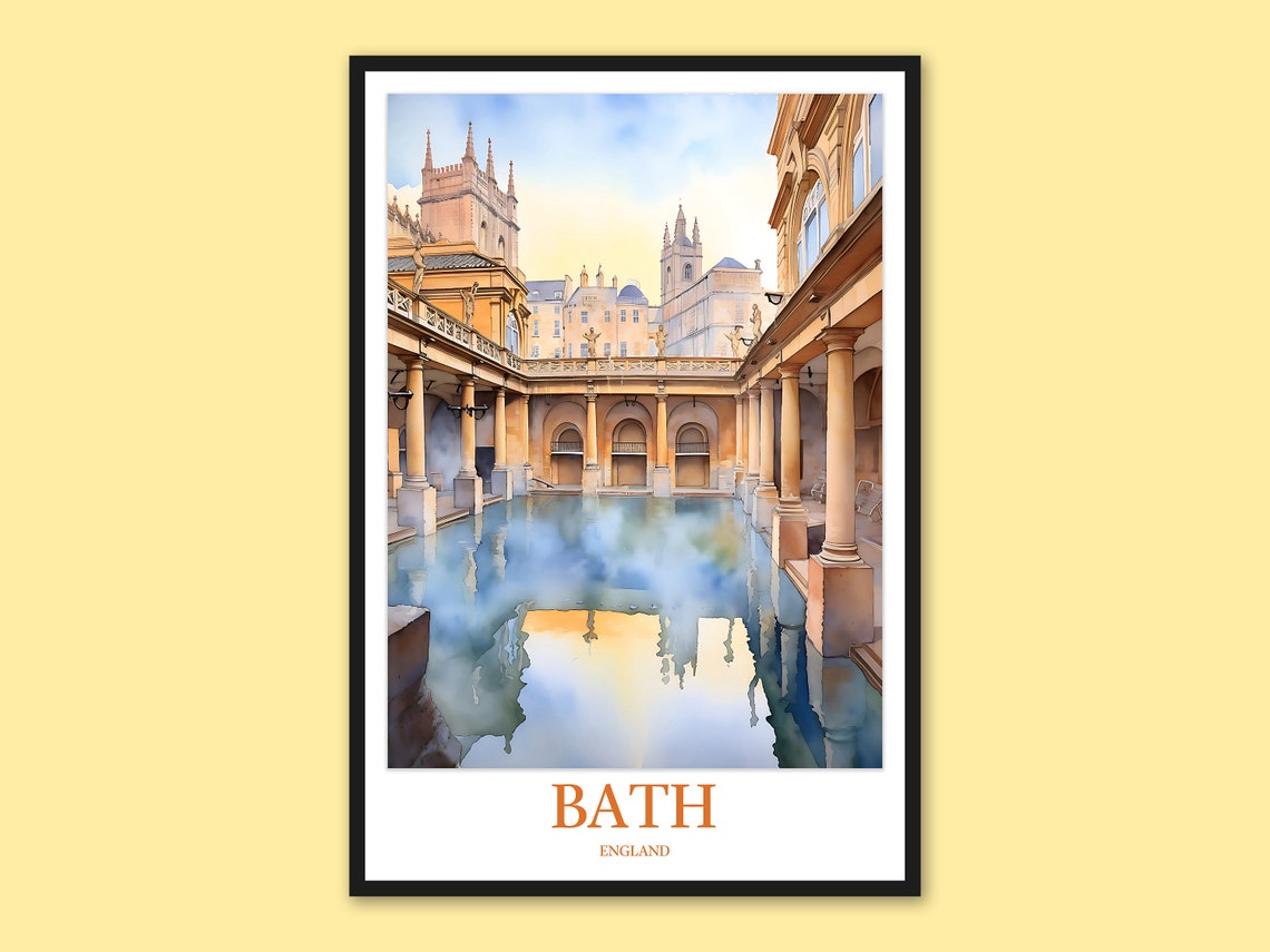 Bath England Roman Baths Colonnades Reflection Watercolor Poster