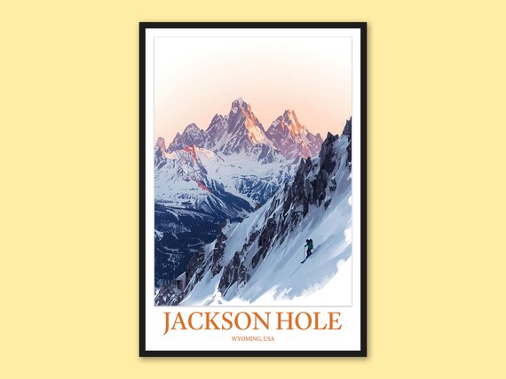 Jackson Hole Teton Peaks Sunlit Powder Skier Wyoming Skiing Poster