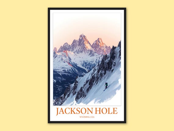 Jackson Hole Travel Print Teton Mountains Skiing Decor
