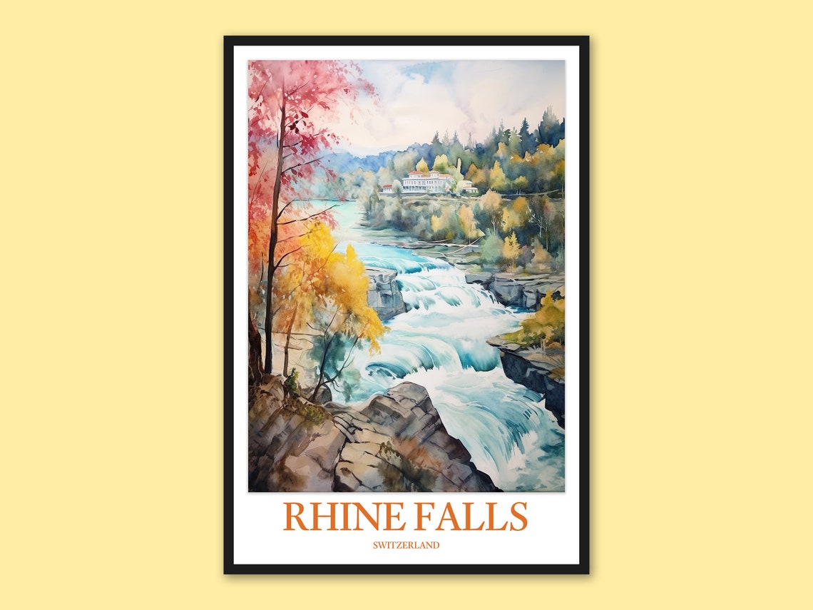 Rhine Falls Switzerland Panoramic Waterfall Watercolor Poster
