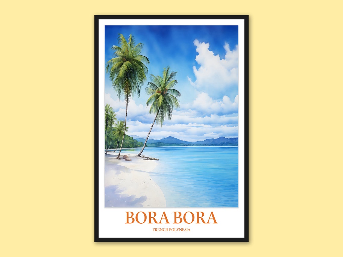 Bora Bora French Polynesia White Sand Beach Palms Watercolor Poster