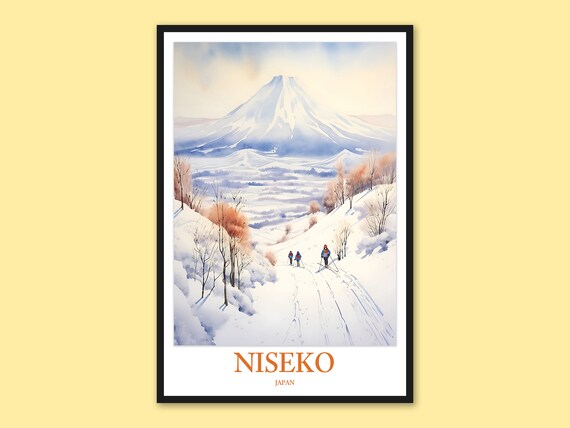 Niseko Japan Mount Yotei Ski Slope Winter Watercolor Travel Poster
