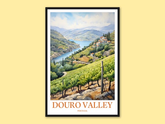 Douro Valley Vineyard Terraces Portugal Watercolor Art Poster
