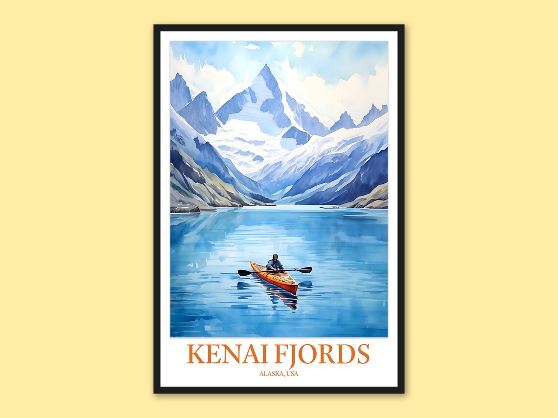 Kenai Fjords Alaska Paddler Glacier Fjord View Travel Poster