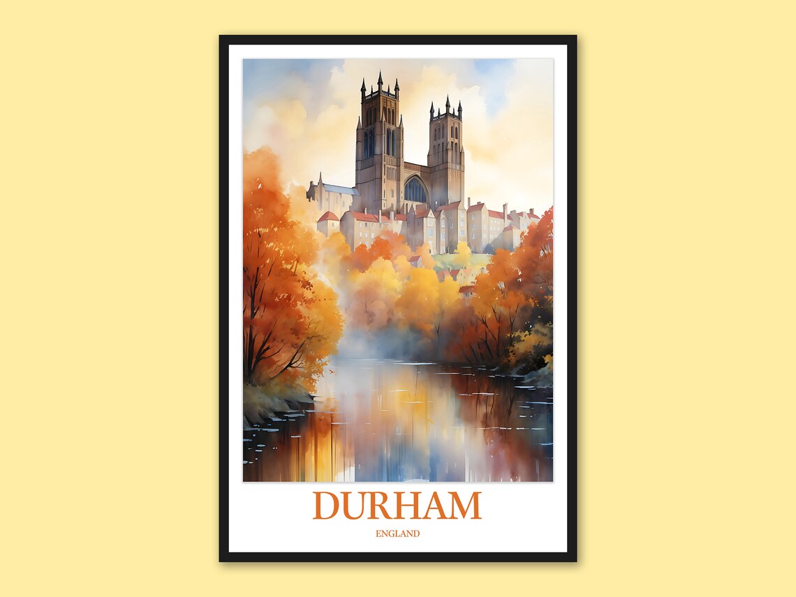 Durham Cathedral Autumn River Wear England Watercolor Poster