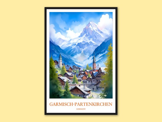 Garmisch-Partenkirchen Germany Alpine Village Watercolor Mountain Poster