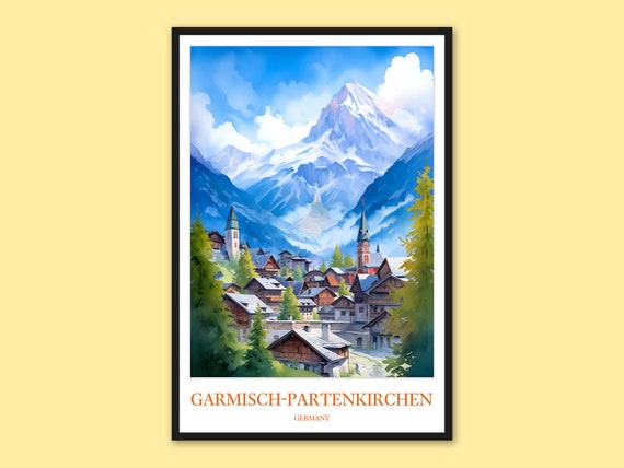 Garmischpartenkirchen Winter Mountain Art Print Germany Ski Travel Poster