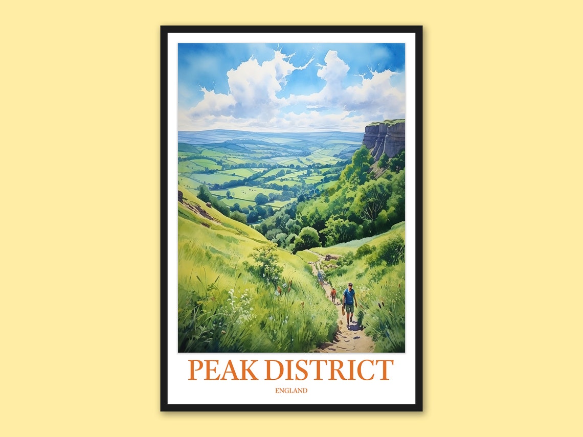 Peak District Summer Hiking Trail Poster, England Green Valley Art